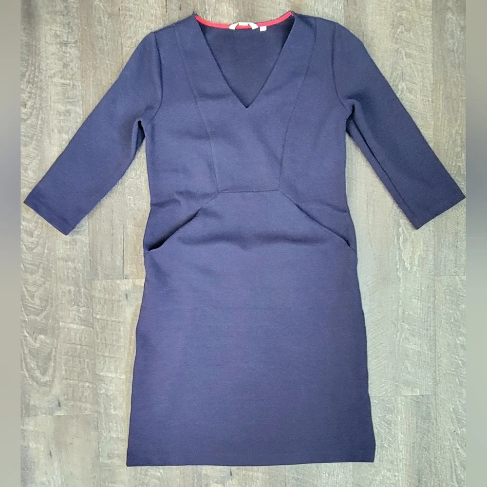 Boden Bronte Ottoman Midi Dress Womens 6 Long (Tall) Navy Blue 3/4 Sleeve Ribbed